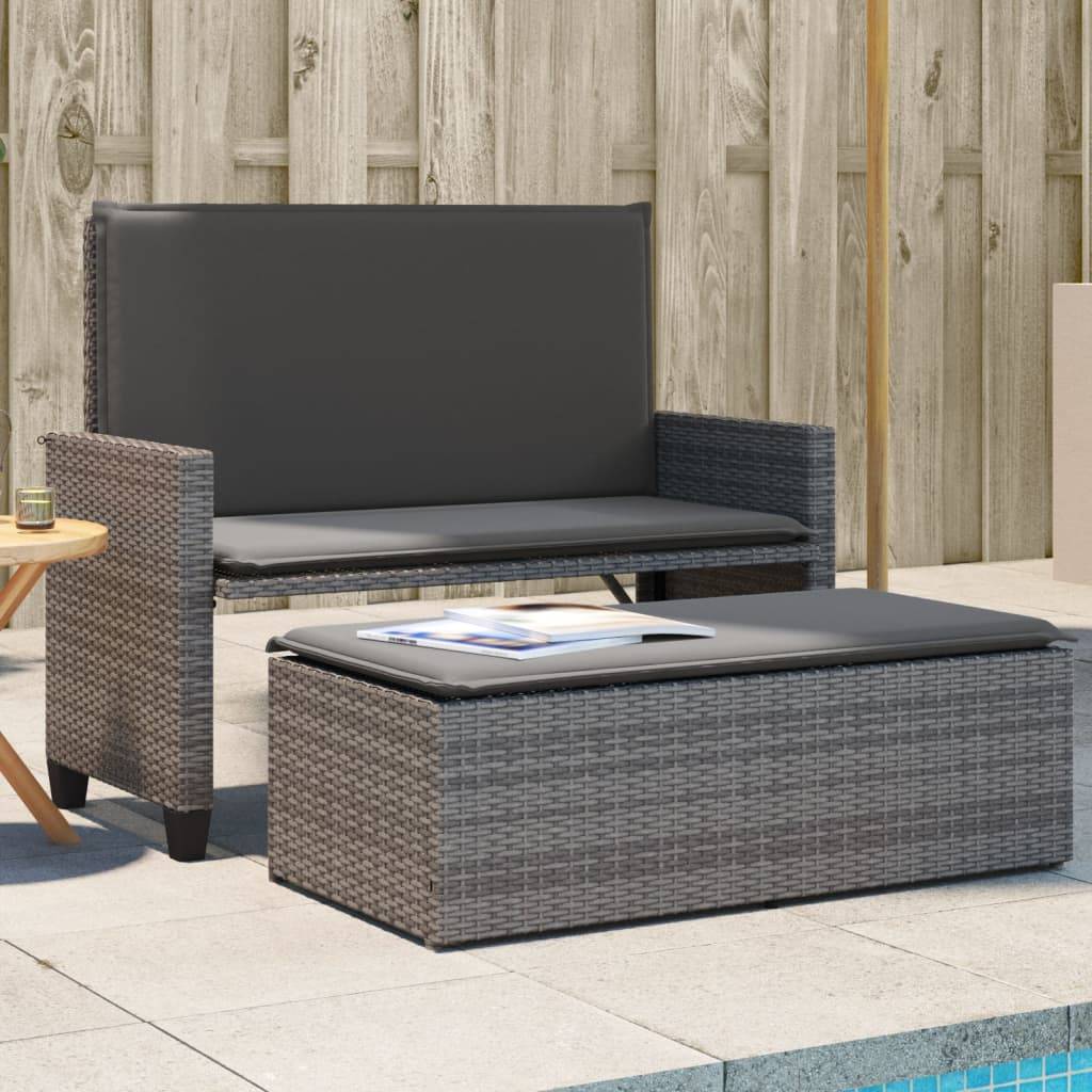 Canapé lit jardin modulable résine tressée tabouret coussins gris – ComfortXL Outdoor Living - Image 1