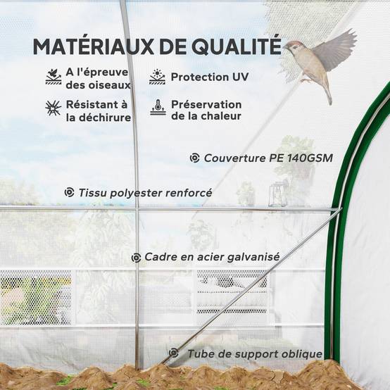 Serre Tunnel de Jardin 18 m² Acier Galvanisé Robuste 8 Fenêtres 6x3x2 m Blanc - ComfortXL Outdoor Living - Image 6
