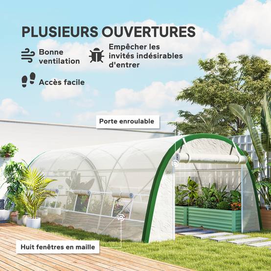 Serre Tunnel de Jardin 18 m² Acier Galvanisé Robuste 8 Fenêtres 6x3x2 m Blanc - ComfortXL Outdoor Living - Image 5