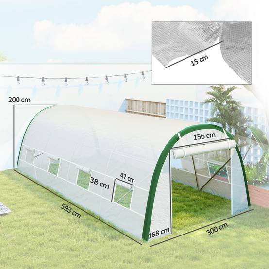 Serre Tunnel de Jardin 18 m² Acier Galvanisé Robuste 8 Fenêtres 6x3x2 m Blanc - ComfortXL Outdoor Living - Image 4