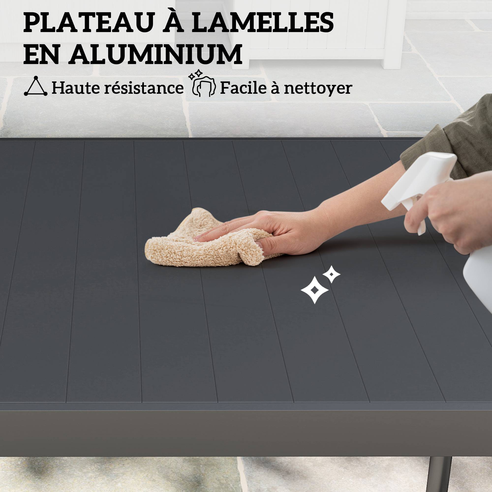 PANGIVO - Table de jardin acier et aluminium gris foncé 186 x 90 x 74 cm - PANGIVO - Image 7