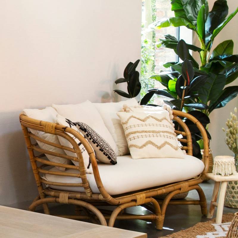 Atmosphera - Canapé "Farah" 2 places rotin tissu blanc - Atmosphera Créateur d'intérieur - Image 8