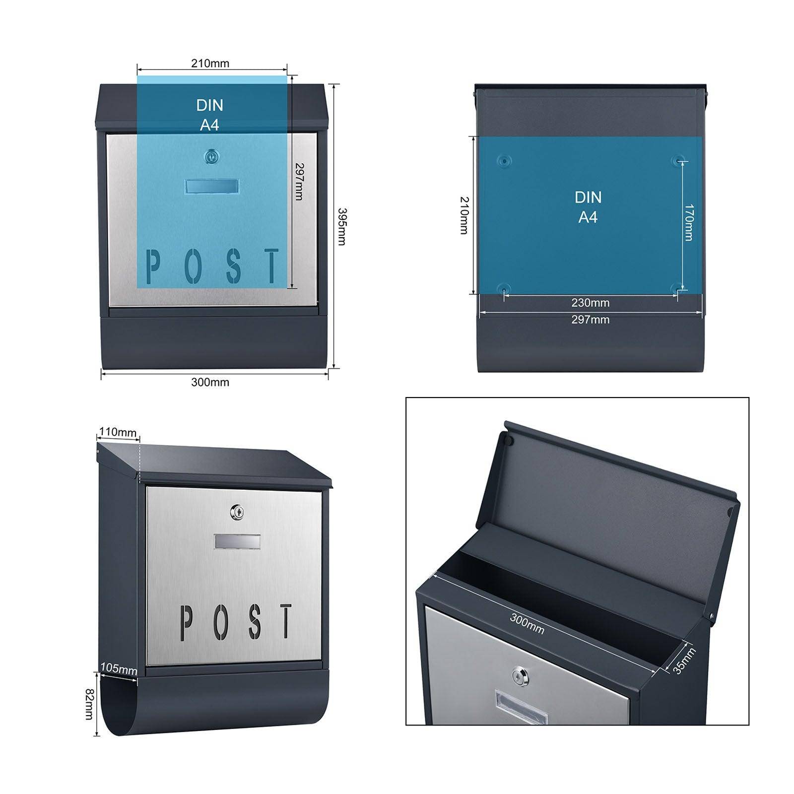 Helloshop26 - Boite aux lettres design porte-journaux boîte postale design murale 30 × 39 × 11 cm gris - Imagen 4