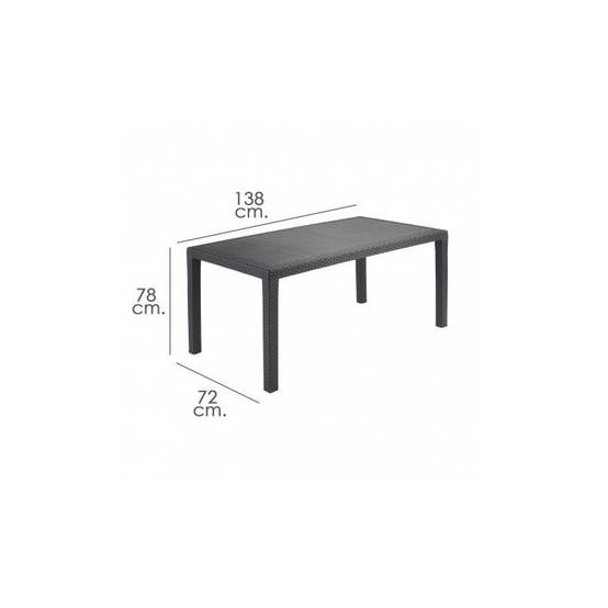 Table de jardin rectangle "Joker" en plastique effet rotin - Gris anthracite - L 138 x l 78 x H 72 cm - Image 3