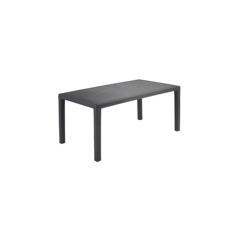 Table de jardin rectangle "Joker" en plastique effet rotin - Gris anthracite - L 138 x l 78 x H 72 cm