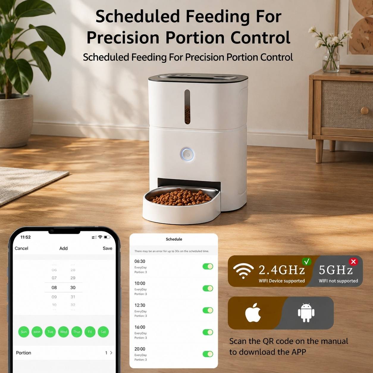 Distributeur Automatique de Nourriture pour Chat Wifi 2.4G 3L Contrôle APP 1 à 10 Repas Par Jour - Image 2