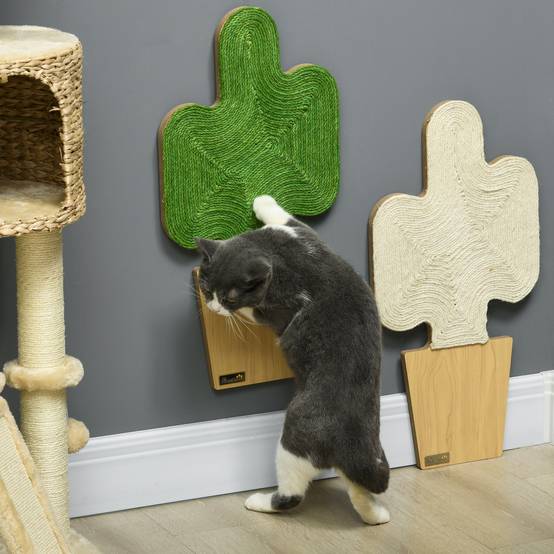 Lot de 2 griffoirs muraux chat en jute naturelle intérieur design cactus 30x60cm vert - ComfortXL Outdoor Living - Image 4