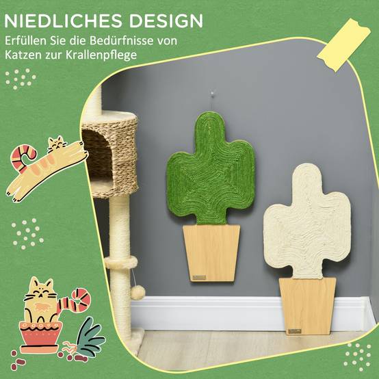 Lot de 2 griffoirs muraux chat en jute naturelle intérieur design cactus 30x60cm vert - ComfortXL Outdoor Living - Image 6