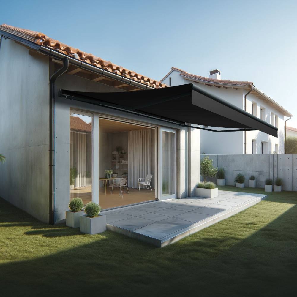 Store banne monobloc ESPAI 6,00x3,50m (Manuelle - Noir - Gris anthracite) - Alia Productions - Imagen 1