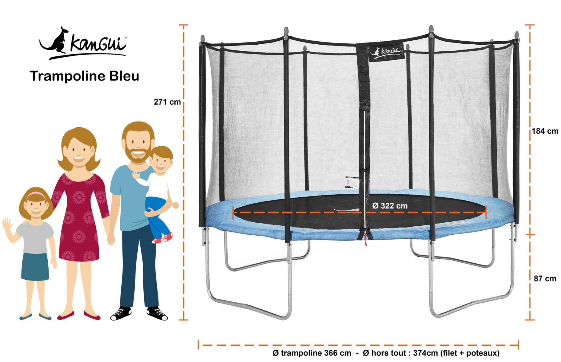 Kangui - Trampoline de jardin 366cm + filet de sécurité | Normes CE/EU Kangui - Imagen 7