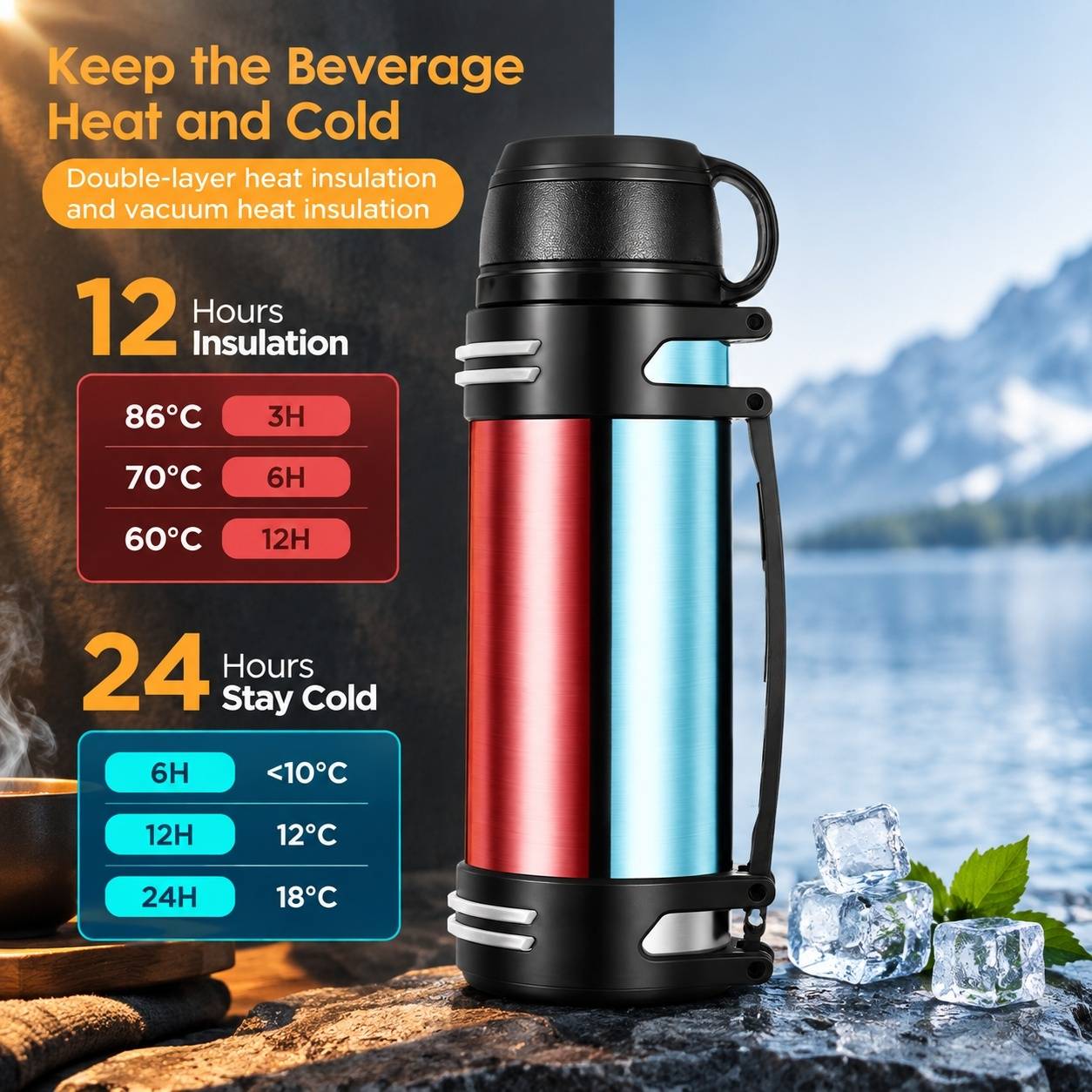 Bouteille Isotherme 2L Acier Inoxydable 304 Sans BPA Isolation 24h Froide 48h Chaude Étanche - Image 3