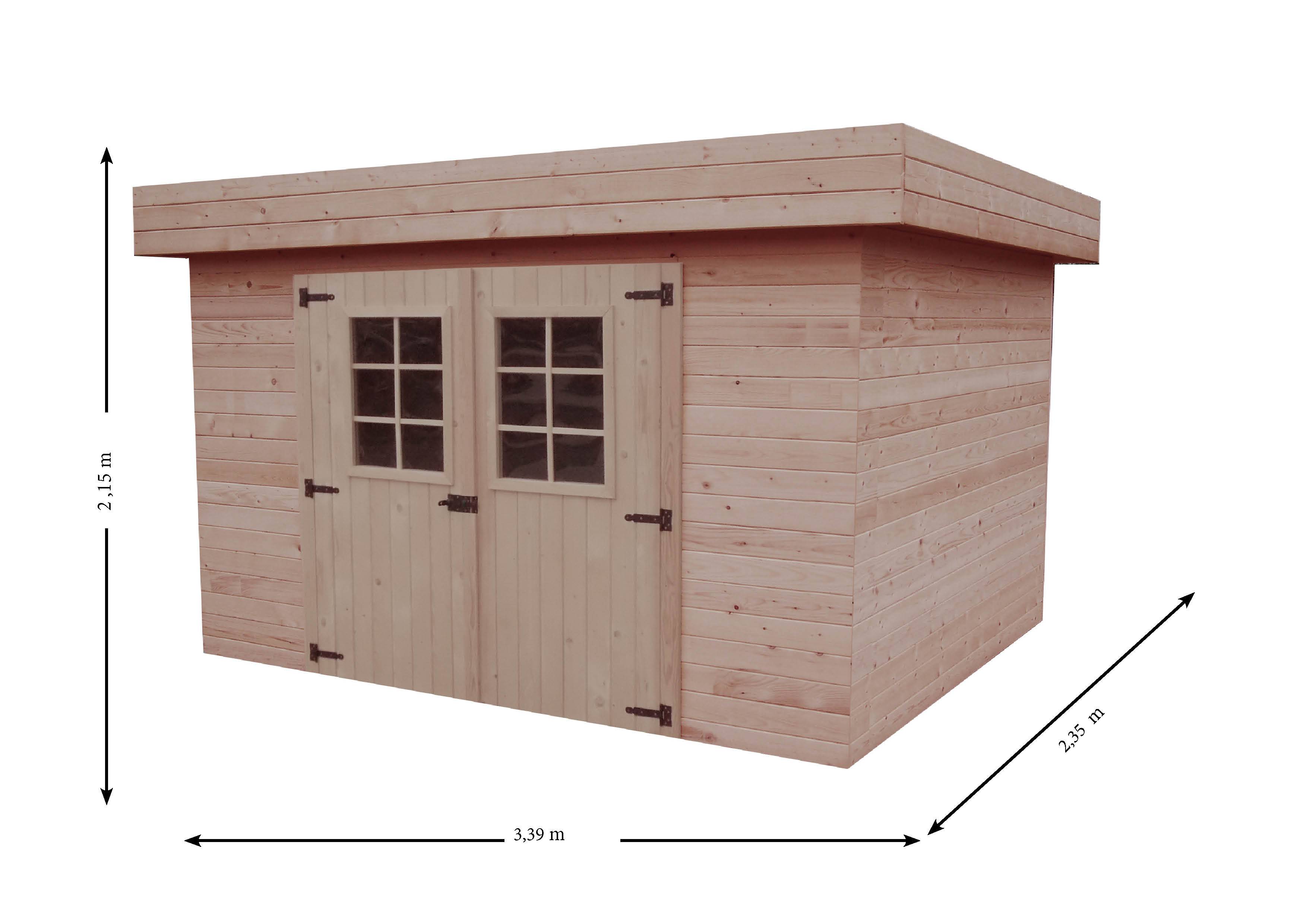 Habrita - Abri Madriers bois massif toit plat avec bac acier / 28 mm / surface extérieure : 7,97 m2 / toiture mono pente en tôle bac acier - Imagen 3