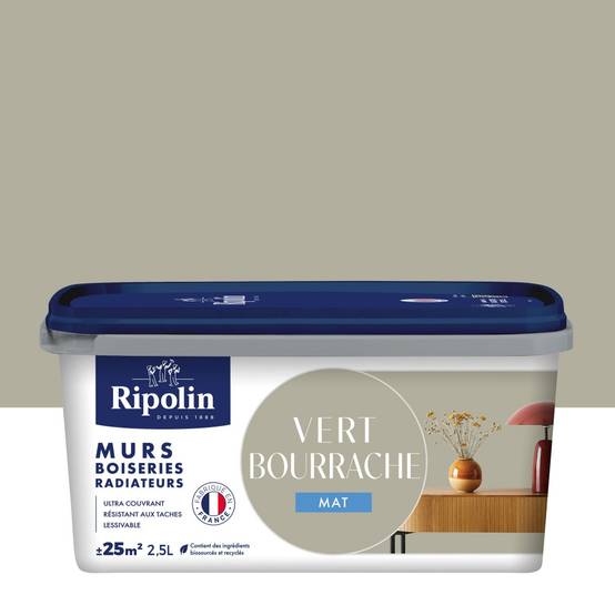 Ripolin - Peinture mur, boiserie, radiateur vert bourrache mat RIPOLIN Interieur 2.5l - Image 1