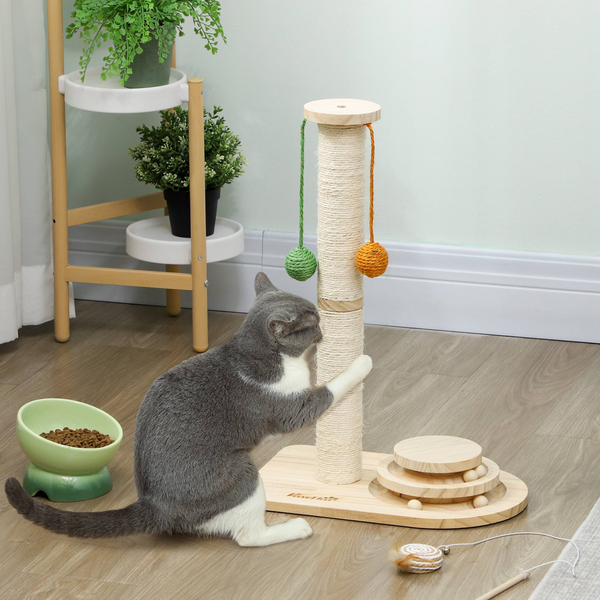 Poteau à Griffer en Sisal et Bois avec 3 Balles Suspendues et Circuit de Jeu Hauteur 56,5 cm - ComfortXL Outdoor Living - Image 4