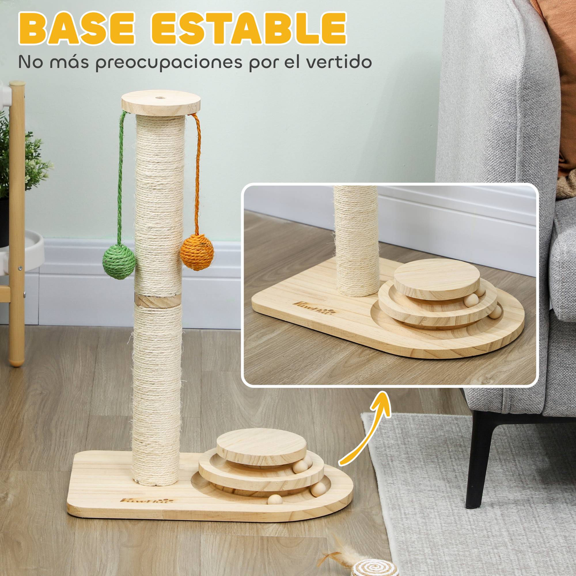 Poteau à Griffer en Sisal et Bois avec 3 Balles Suspendues et Circuit de Jeu Hauteur 56,5 cm - ComfortXL Outdoor Living - Image 7