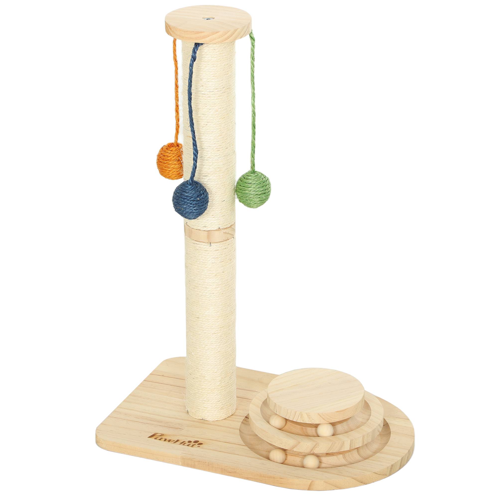 Poteau à Griffer en Sisal et Bois avec 3 Balles Suspendues et Circuit de Jeu Hauteur 56,5 cm - ComfortXL Outdoor Living - Image 2