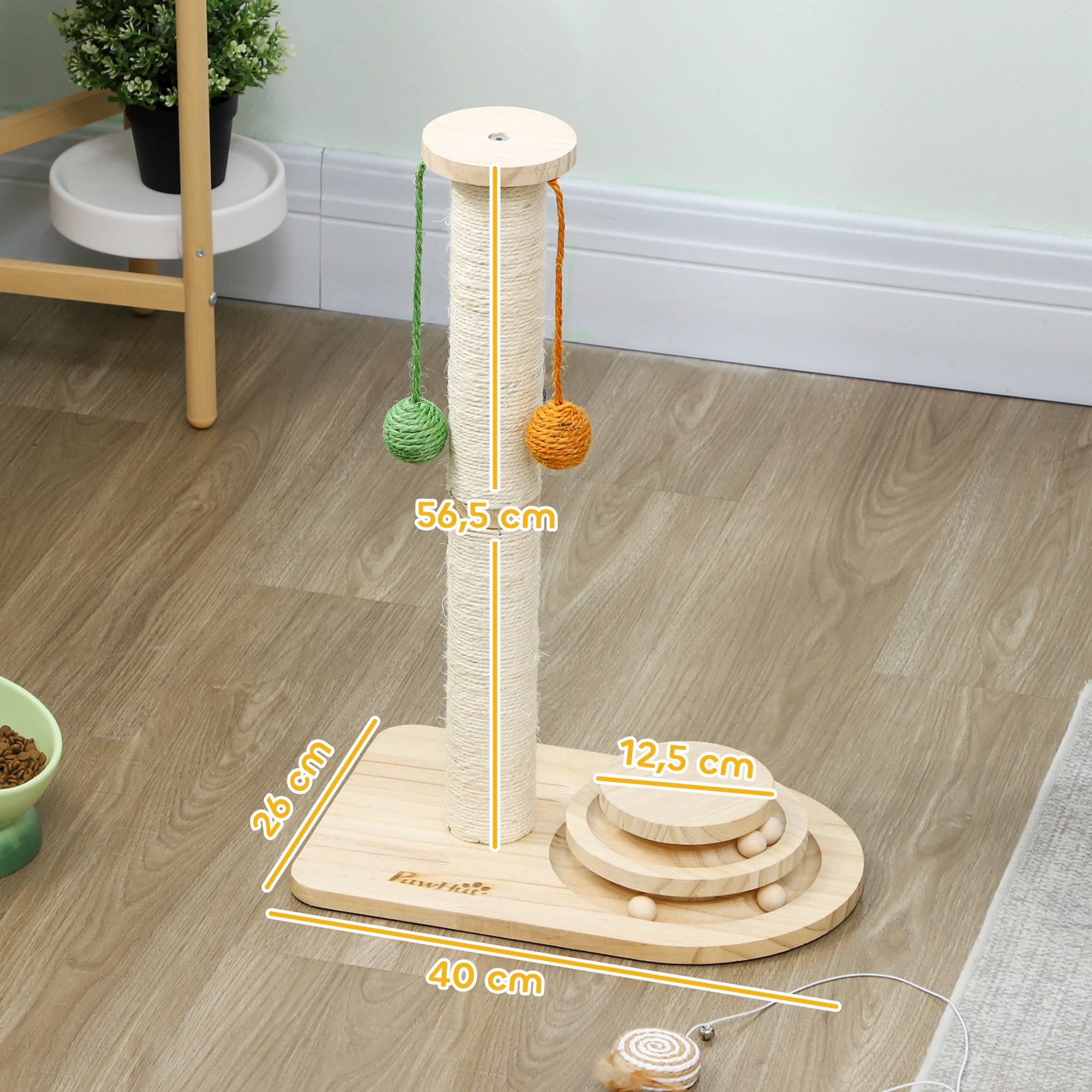 Poteau à Griffer en Sisal et Bois avec 3 Balles Suspendues et Circuit de Jeu Hauteur 56,5 cm - ComfortXL Outdoor Living - Image 5