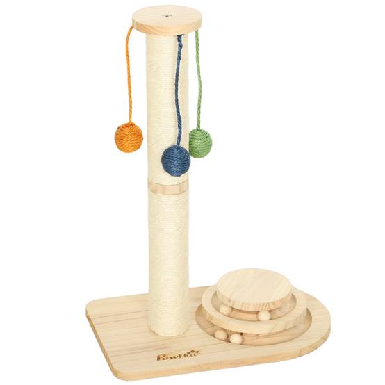 Poteau à Griffer en Sisal et Bois avec 3 Balles Suspendues et Circuit de Jeu Hauteur 56,5 cm - ComfortXL Outdoor Living - Image 1