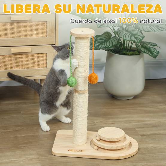 Poteau à Griffer en Sisal et Bois avec 3 Balles Suspendues et Circuit de Jeu Hauteur 56,5 cm - ComfortXL Outdoor Living - Image 8