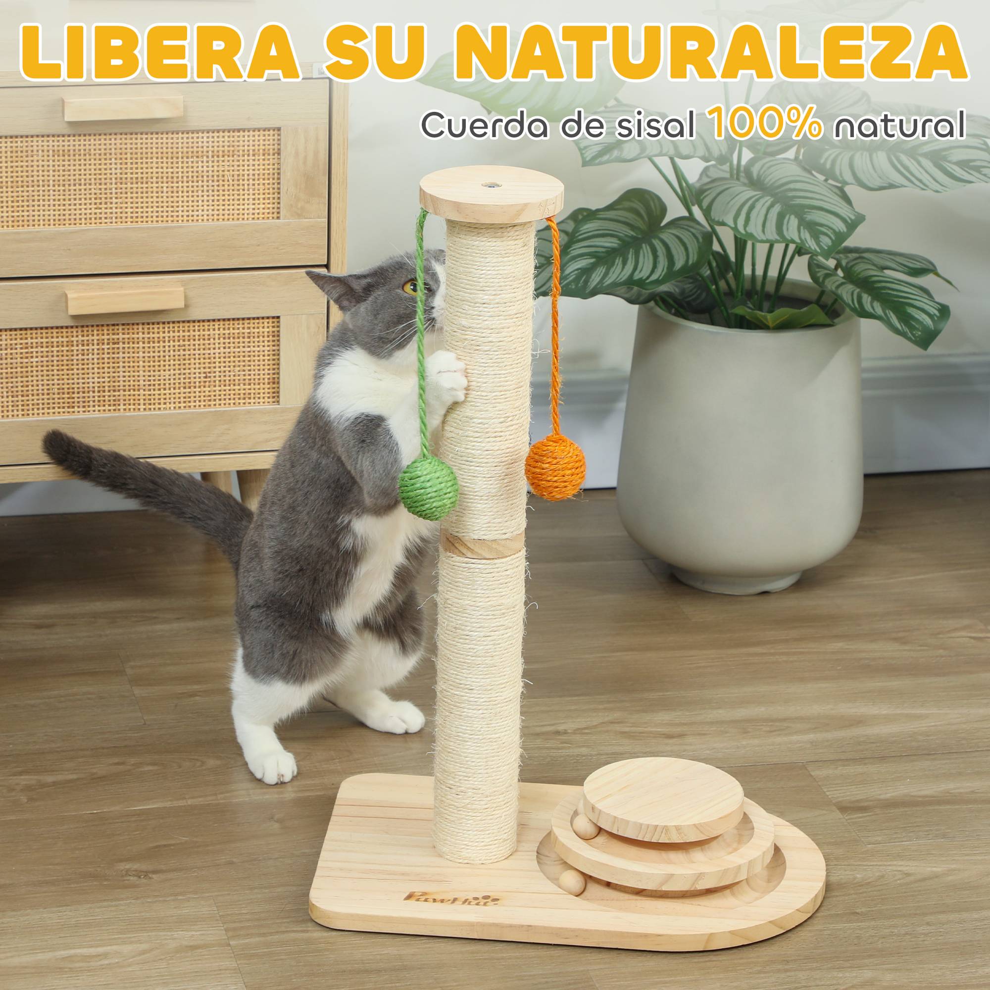 Poteau à Griffer en Sisal et Bois avec 3 Balles Suspendues et Circuit de Jeu Hauteur 56,5 cm - ComfortXL Outdoor Living - Image 8