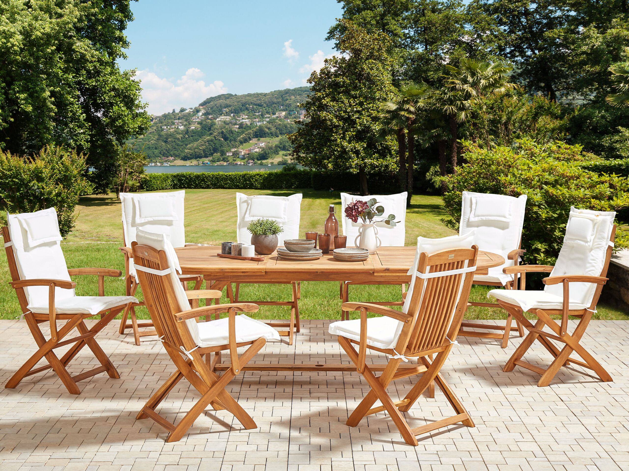 Beliani - Set de salle à manger, 8 Personnes Acacia Blanc cassé MAUI II - Beliani - Imagen 1