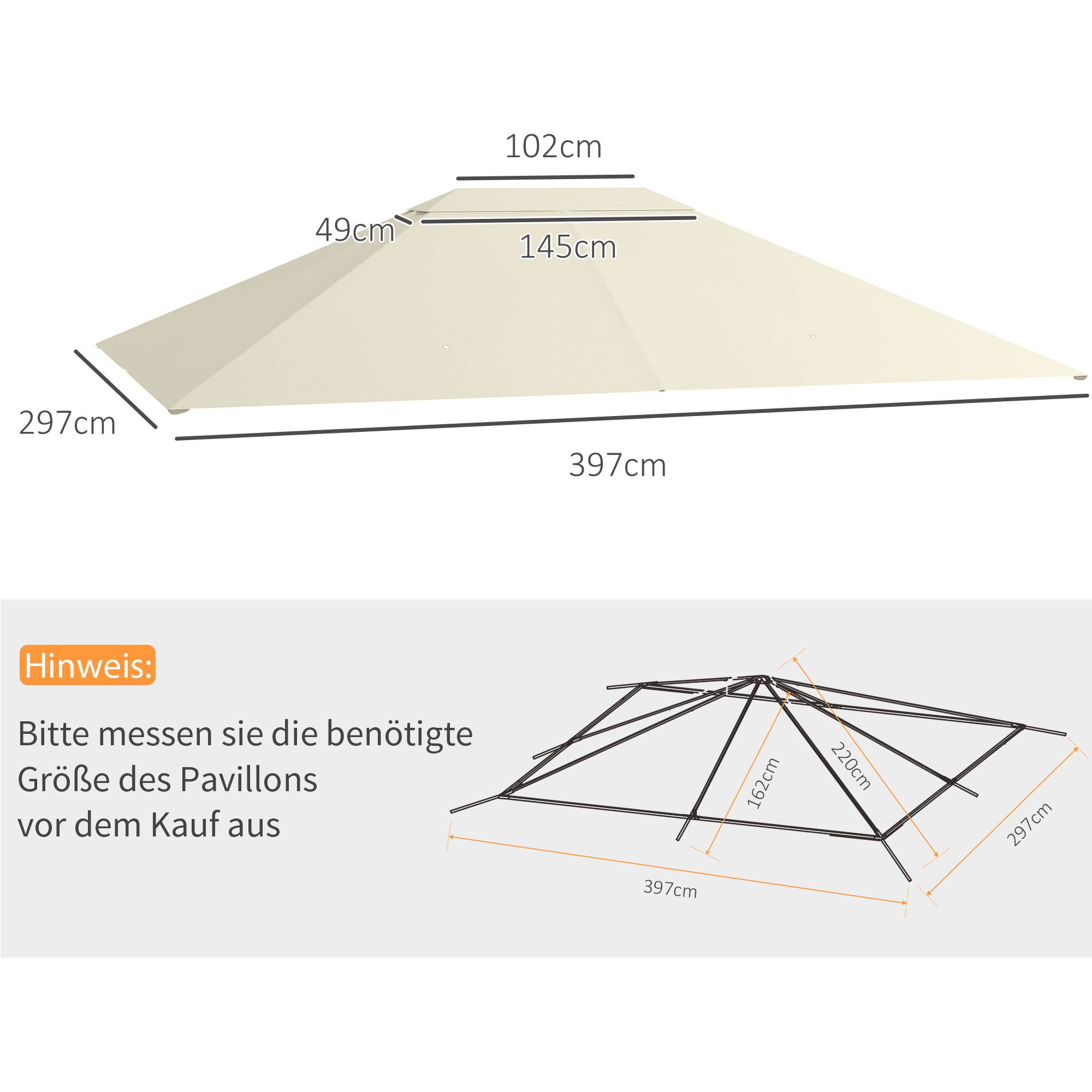 Outsunny - Toile de remplacement pour pavillon tonnelle tente gazebo jardin 3x4m anti-UV tissu polyester haute densité 180g/m² crème - Outsunny - Image 3