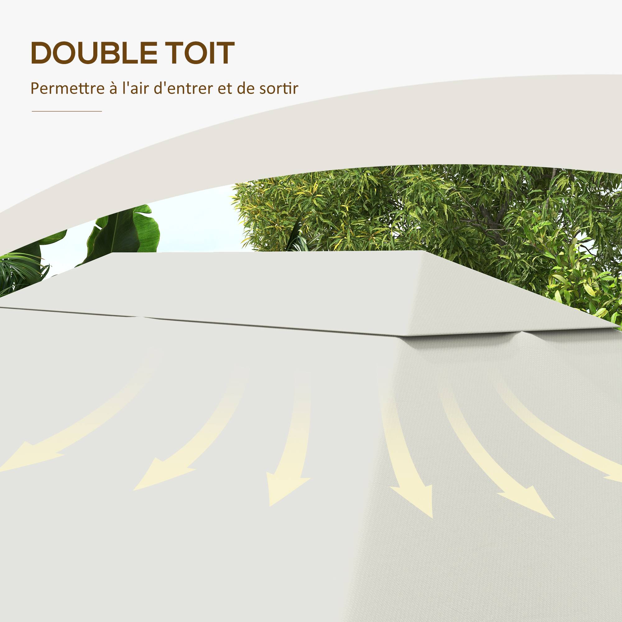 Outsunny - Toile de remplacement pour pavillon tonnelle tente gazebo jardin 3x4m anti-UV tissu polyester haute densité 180g/m² crème - Outsunny - Image 6