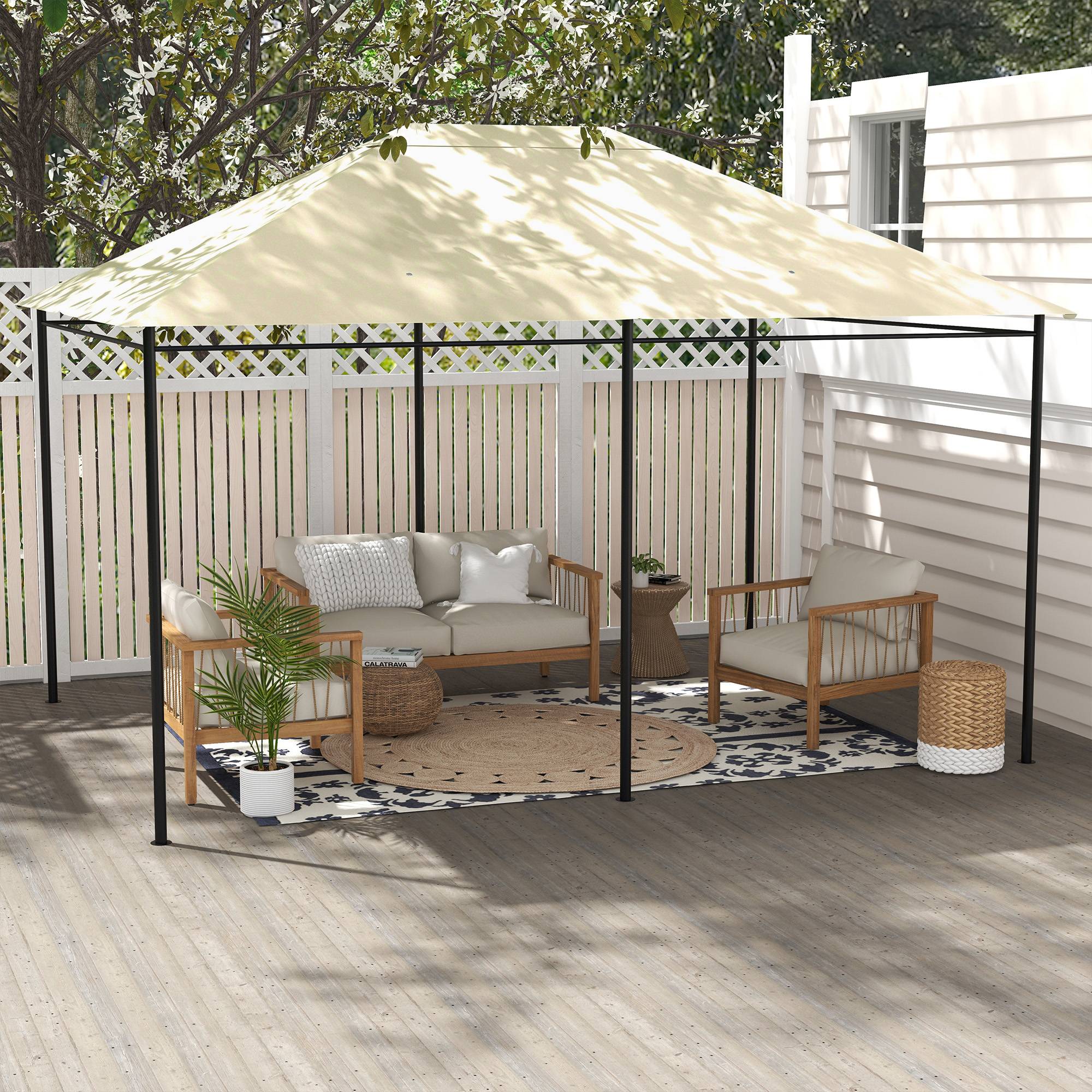 Outsunny - Toile de remplacement pour pavillon tonnelle tente gazebo jardin 3x4m anti-UV tissu polyester haute densité 180g/m² crème - Outsunny - Image 4