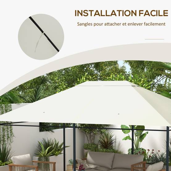 Outsunny - Toile de remplacement pour pavillon tonnelle tente gazebo jardin 3x4m anti-UV tissu polyester haute densité 180g/m² crème - Outsunny - Image 7