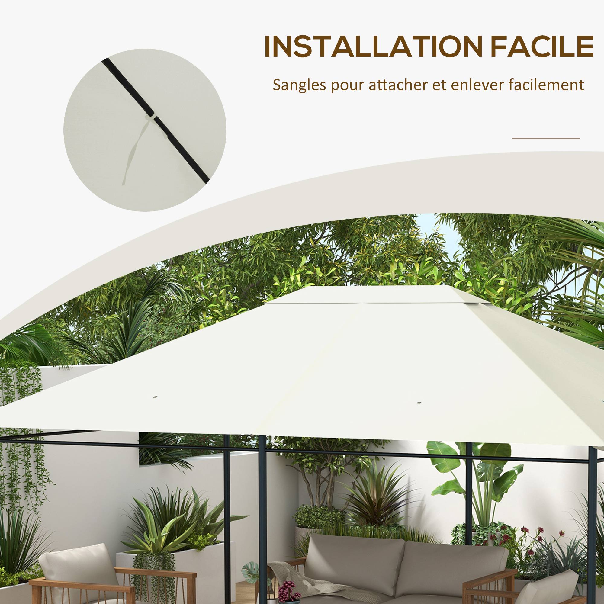 Outsunny - Toile de remplacement pour pavillon tonnelle tente gazebo jardin 3x4m anti-UV tissu polyester haute densité 180g/m² crème - Outsunny - Image 7