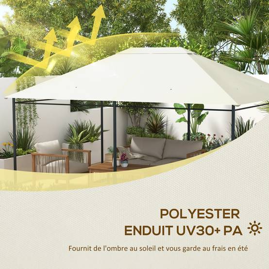 Outsunny - Toile de remplacement pour pavillon tonnelle tente gazebo jardin 3x4m anti-UV tissu polyester haute densité 180g/m² crème - Outsunny - Image 5