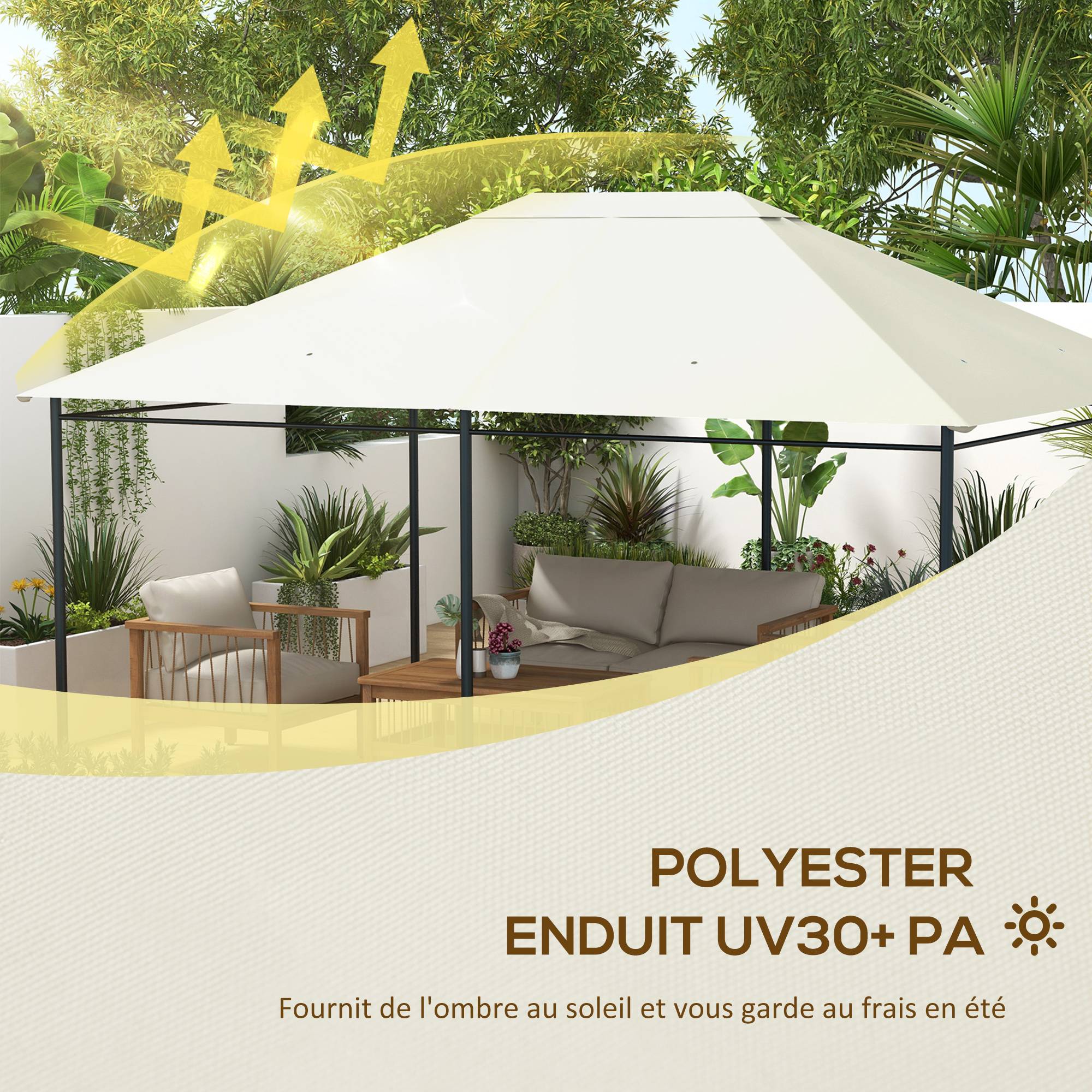 Outsunny - Toile de remplacement pour pavillon tonnelle tente gazebo jardin 3x4m anti-UV tissu polyester haute densité 180g/m² crème - Outsunny - Image 5