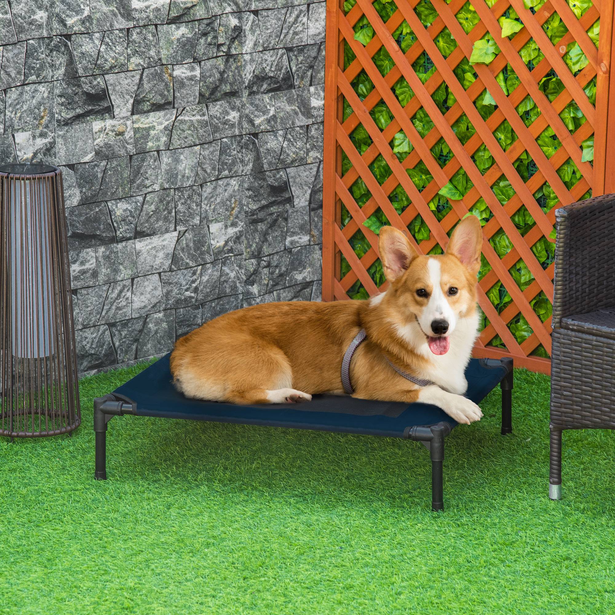 Lit de camp surélevé Métal pour chien et chat Couchage rafraîchissant 76cm bleu marine - ComfortXL Outdoor Living - Image 4
