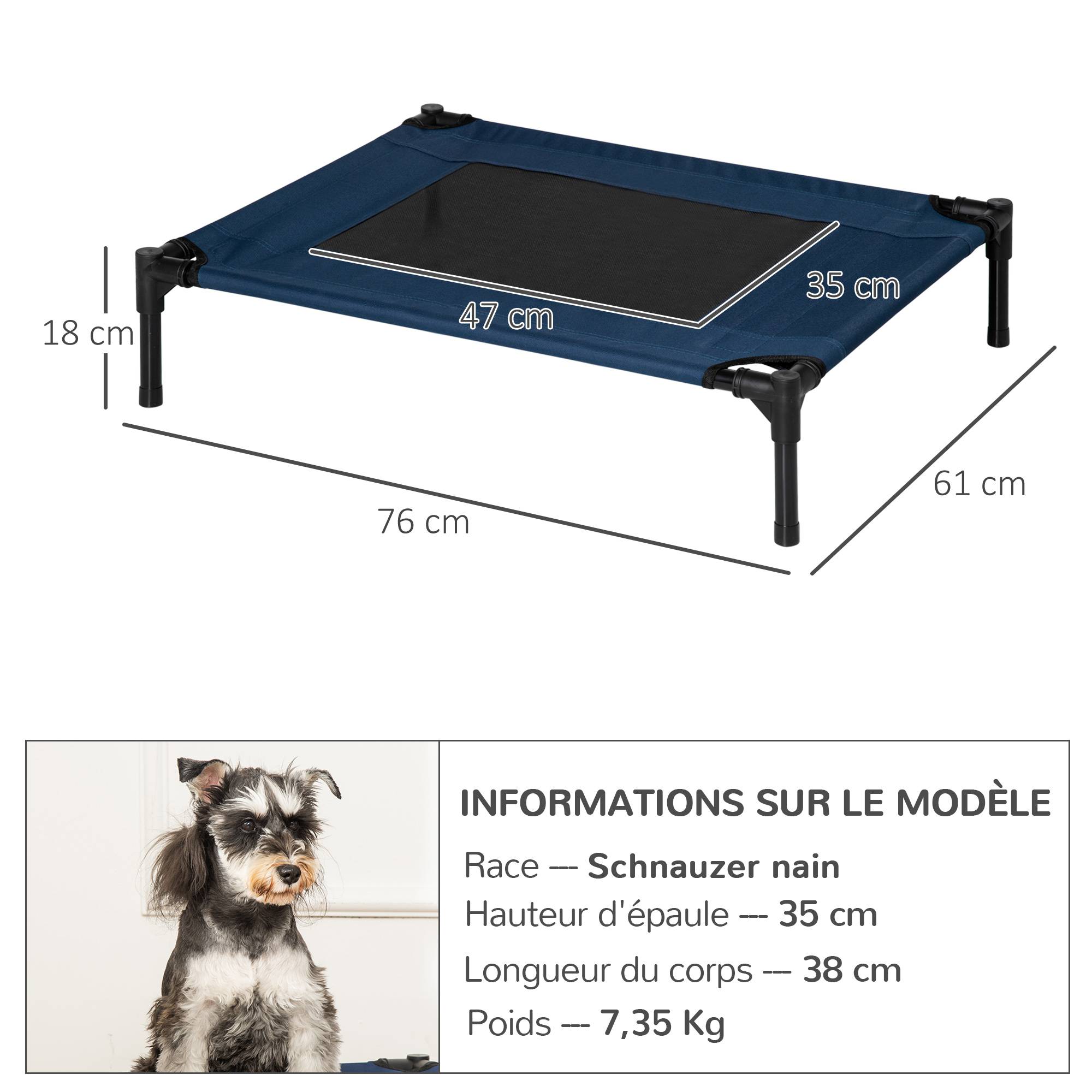 Lit de camp surélevé Métal pour chien et chat Couchage rafraîchissant 76cm bleu marine - ComfortXL Outdoor Living - Image 5