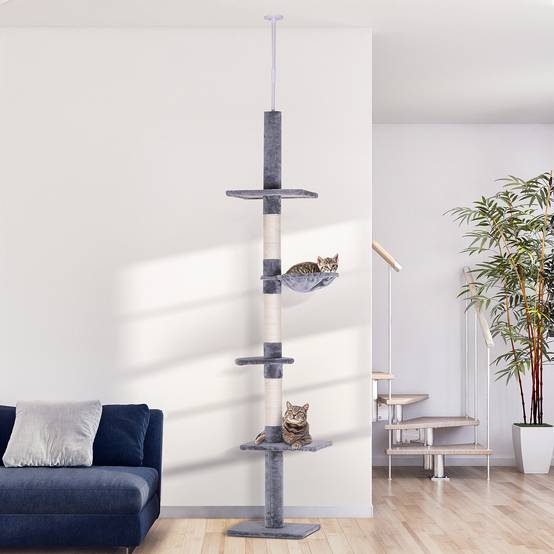 Arbre à chat Panneau particules Pour chats Escalade 230-260cm Gris - ComfortXL Outdoor Living - Image 4