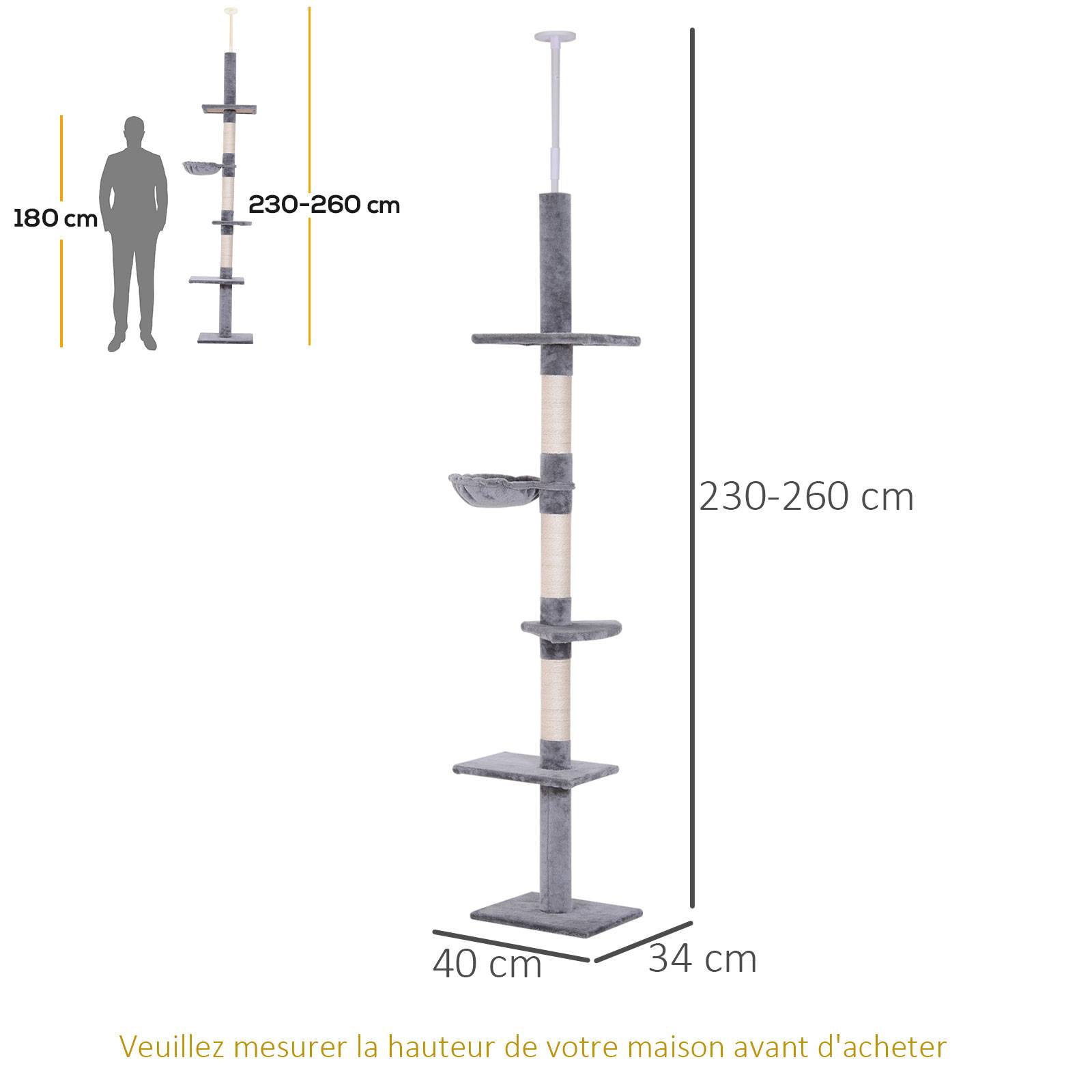 Arbre à chat Panneau particules Pour chats Escalade 230-260cm Gris - ComfortXL Outdoor Living - Image 5