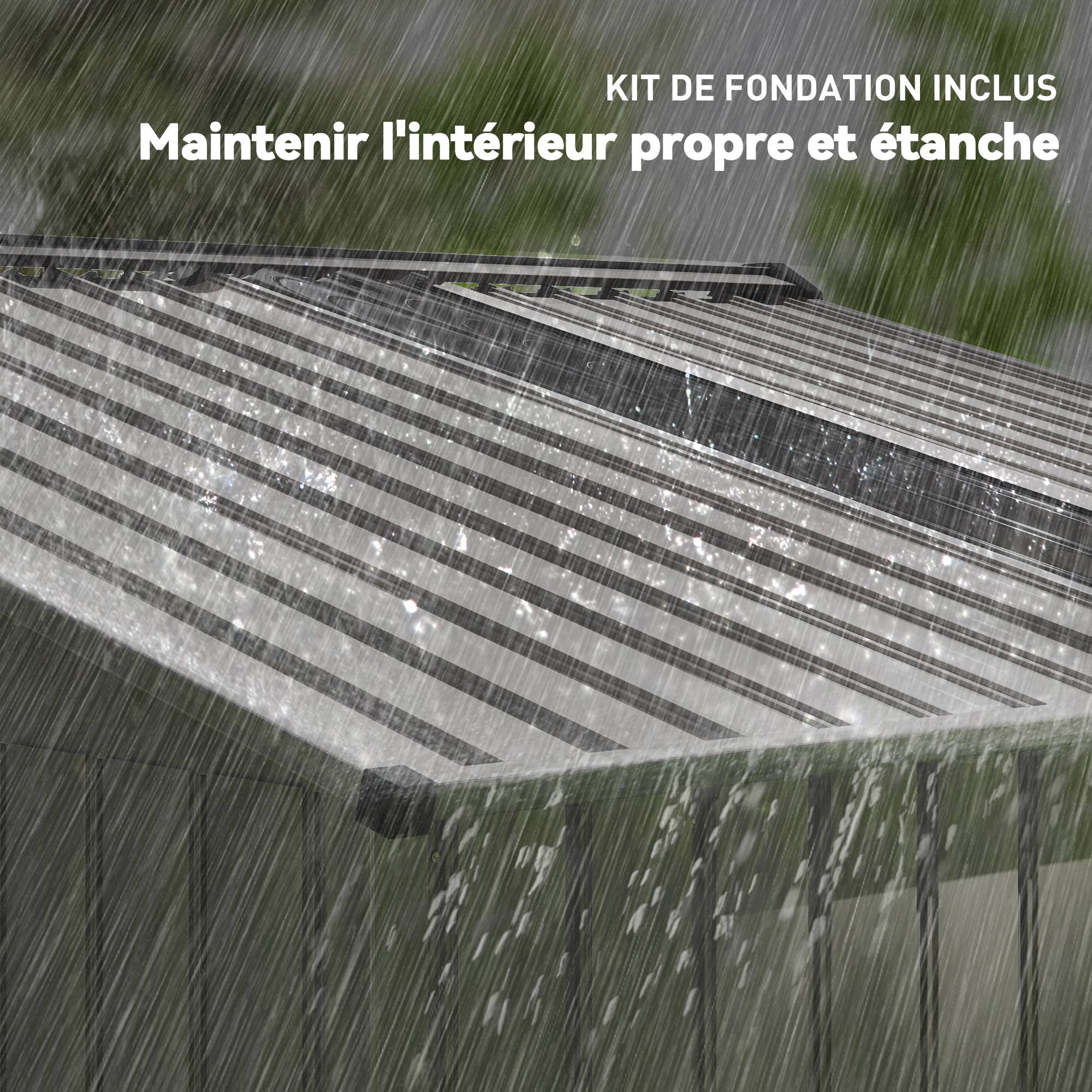 Abri de jardin 5,4 m² dim. 2,77 x 1,95 x 1,92 m fondation incluse porte coulissante ventilations tôle acier, anthracite - Image 10