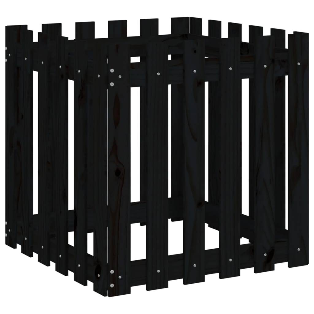 Maison Chic - Jardinière | Pot de fleurs | Cache-pot | Bac à fleurs avec design de clôture noir 60x60x60 cm pin massif - Image 1