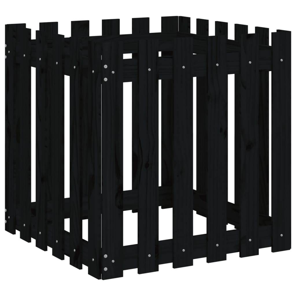 Maison Chic - Jardinière | Pot de fleurs | Cache-pot | Bac à fleurs avec design de clôture noir 60x60x60 cm pin massif - Image 4