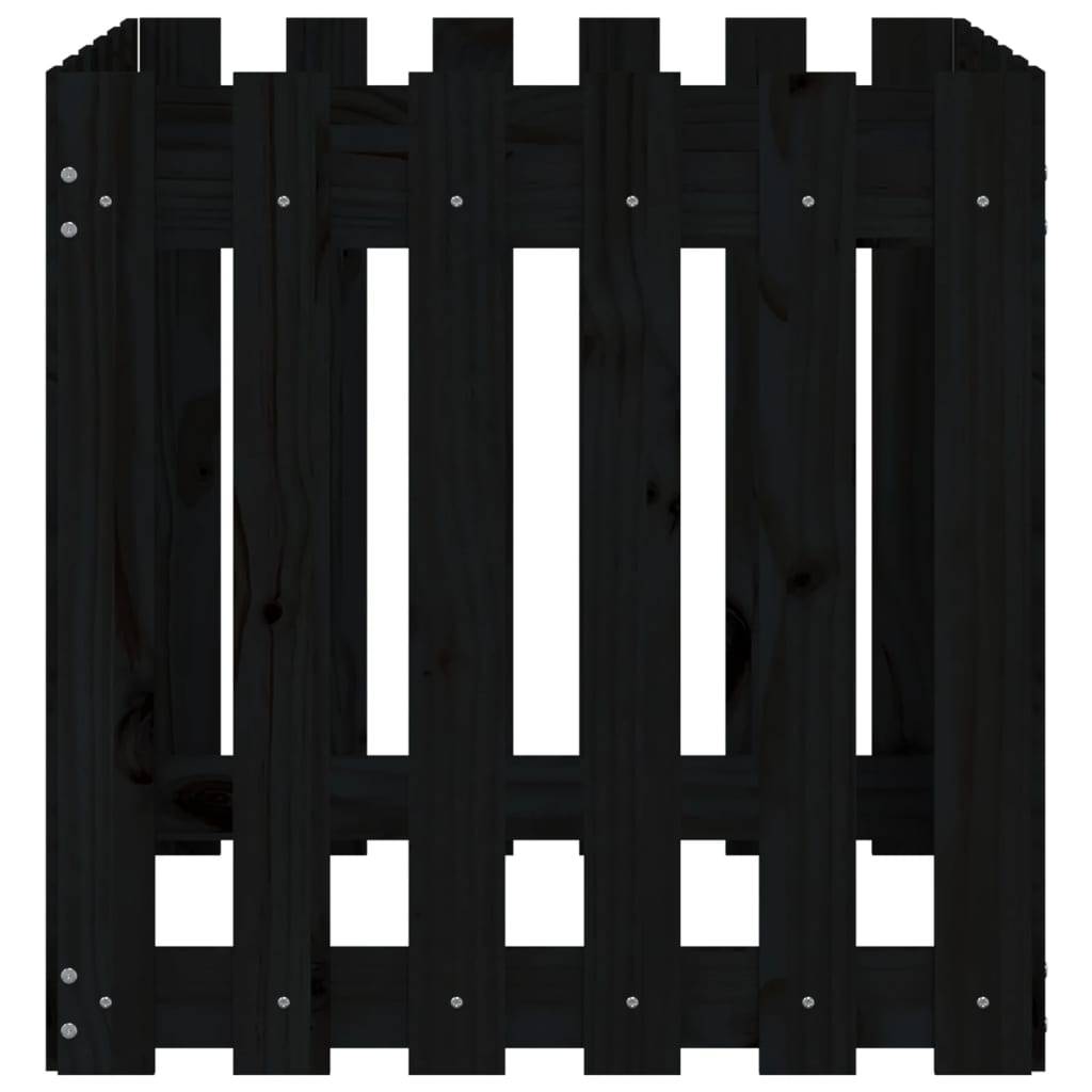 Maison Chic - Jardinière | Pot de fleurs | Cache-pot | Bac à fleurs avec design de clôture noir 60x60x60 cm pin massif - Image 5