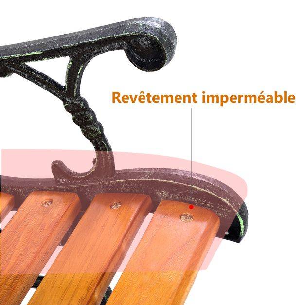 Helloshop26 - Banc de jardin avec bandes en bois pieds en fer dossier ergonomique et accoudoirs incurvés pour parc cour charge max 208 kg - Imagen 3