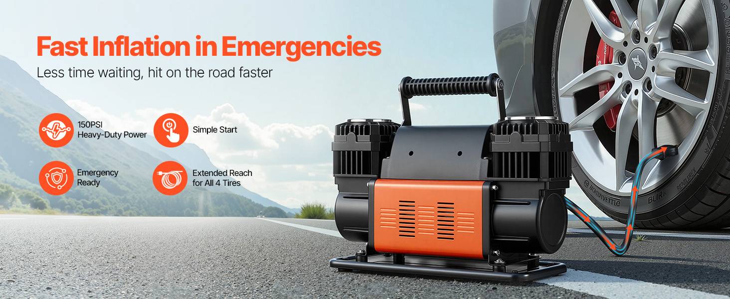 Vevor - VEVOR Compresseur 12 V double cylindre 300 L/min 1080 W, gonfleur numérique, tuyau 7,8 m, adaptateurs, sac de transport - Image 9