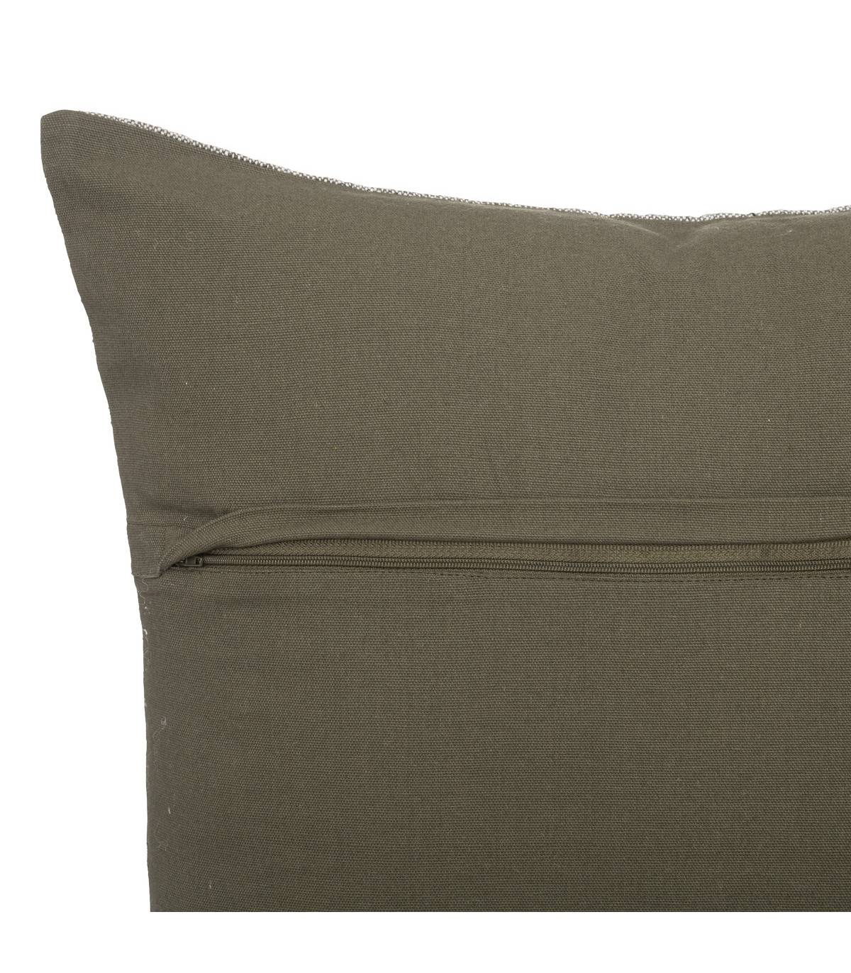 Coussin décoratif déhoussable en Lin et Coton chambray Vert Kaki 55 x 55 cm - Imagen 2