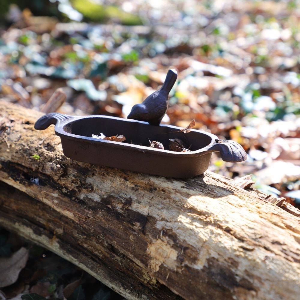 Mangeoire à oiseaux abreuvoir jardin fonte marron 26cm Chemin de campagne - Imagen 2