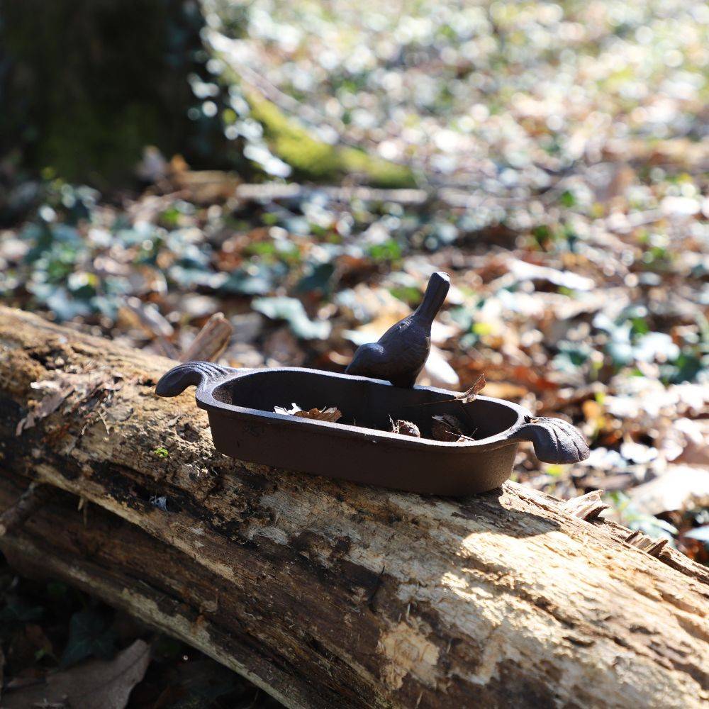 Mangeoire à oiseaux abreuvoir jardin fonte marron 26cm Chemin de campagne - Imagen 4
