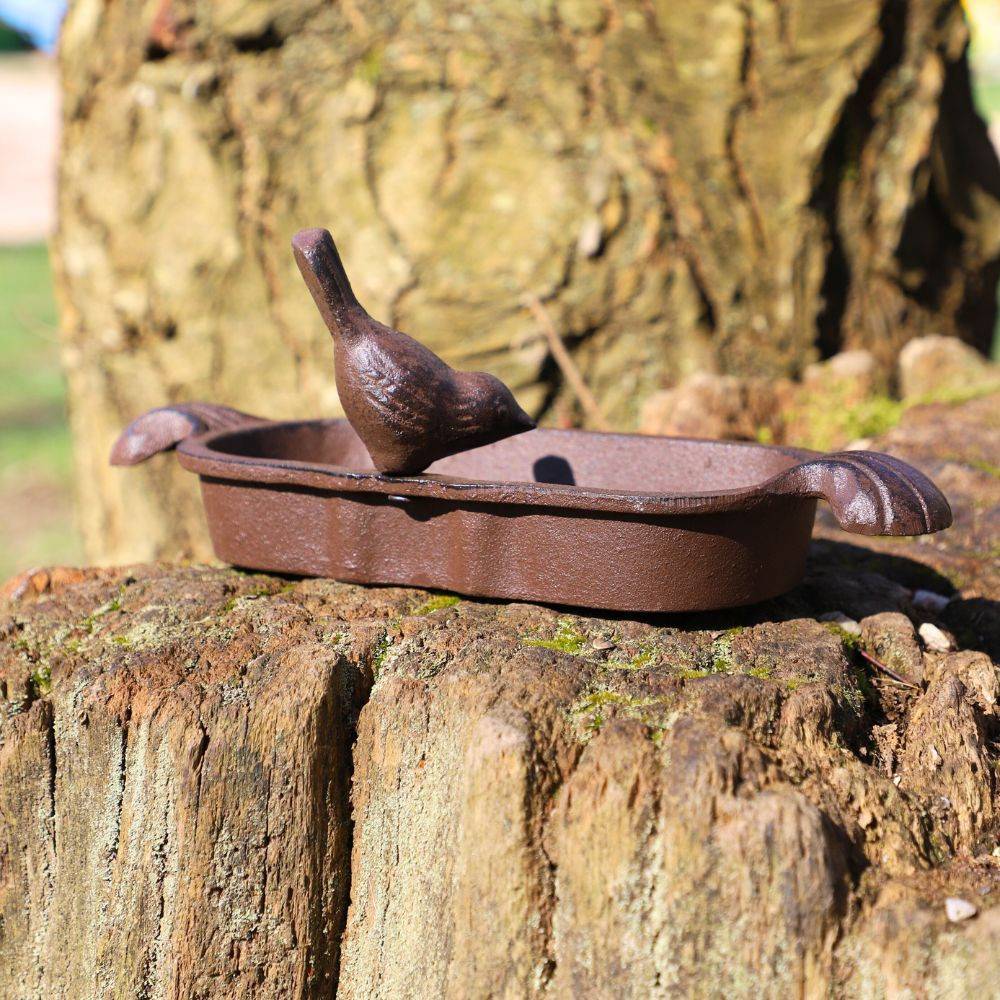 Mangeoire à oiseaux abreuvoir jardin fonte marron 26cm Chemin de campagne - Imagen 3