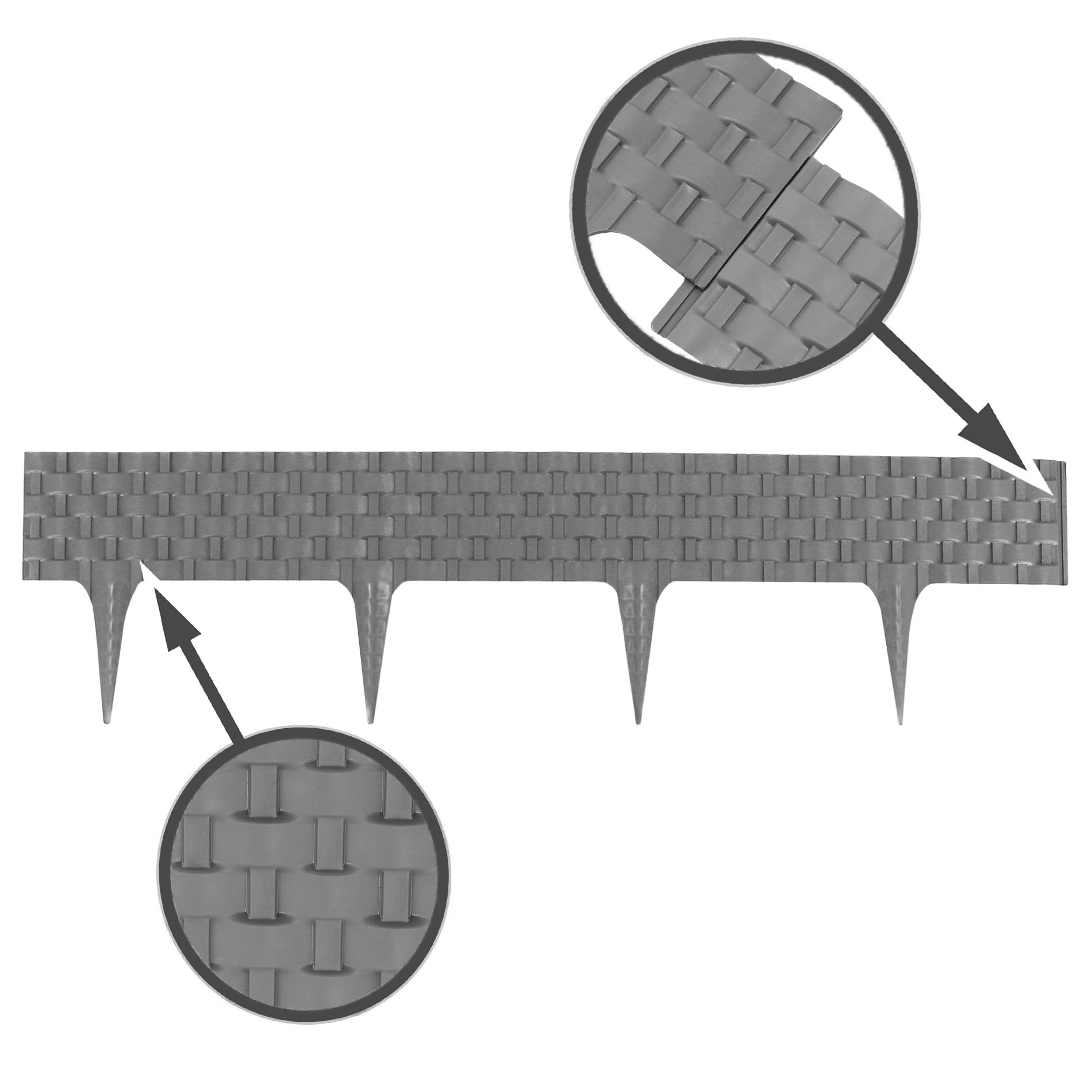 Bordure de pelouse aspect rotin gris 8x80 cm – Bordure jardin clipsable délimitation gazon - Image 2
