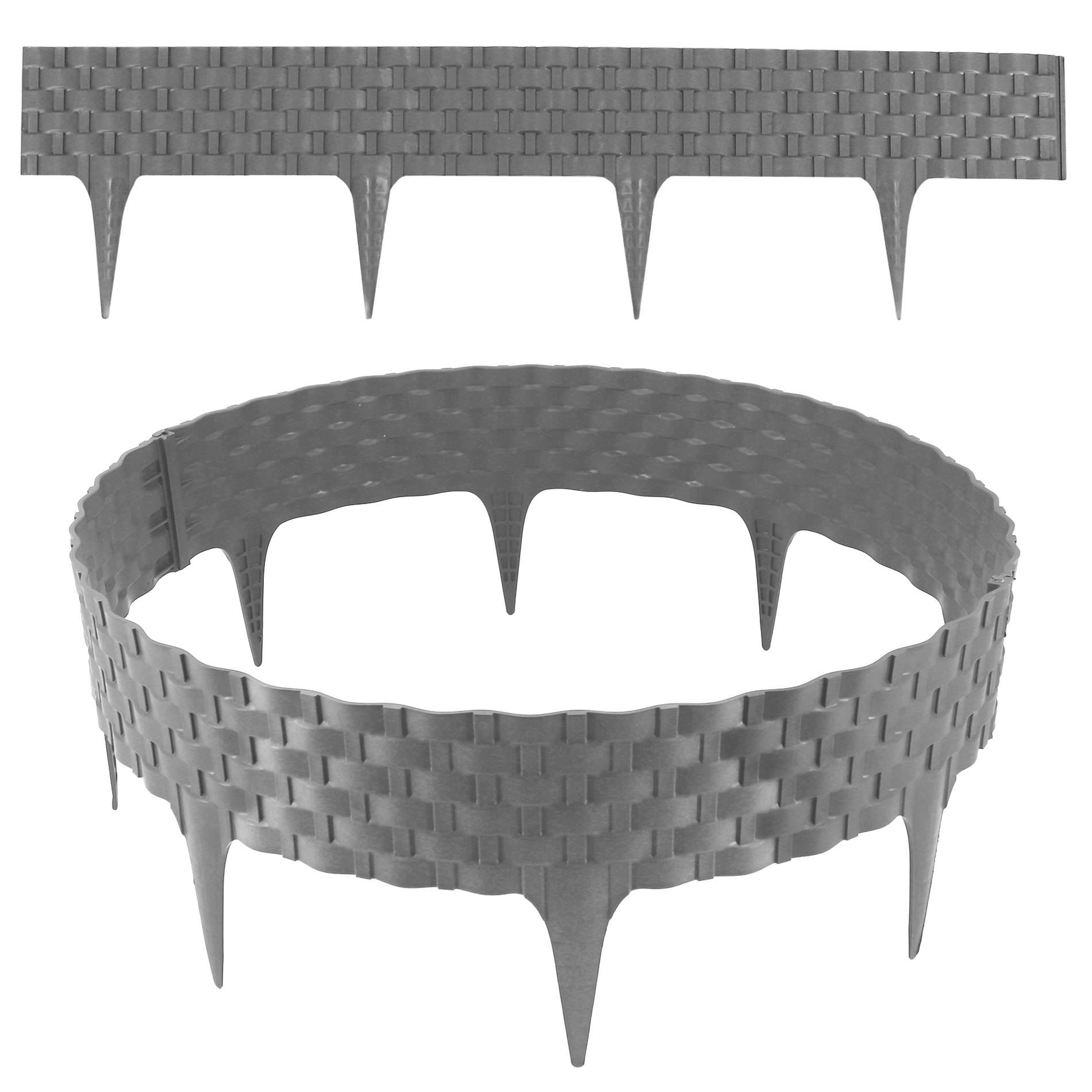 Bordure de pelouse aspect rotin gris 8x80 cm – Bordure jardin clipsable délimitation gazon - Image 1