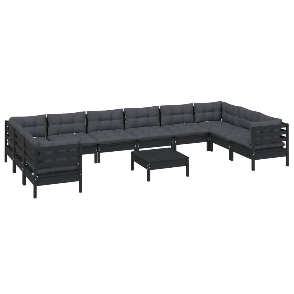 Helloshop26 - Salon de jardin meuble d'extérieur ensemble de mobilier 11 pièces avec coussins noir bois de pin - Imagen 1