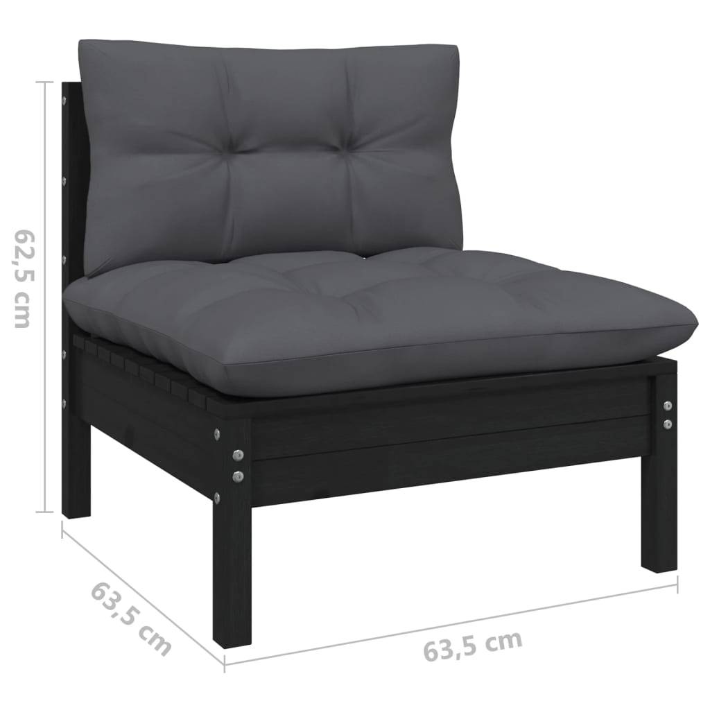 Helloshop26 - Salon de jardin meuble d'extérieur ensemble de mobilier 11 pièces avec coussins noir bois de pin - Imagen 5